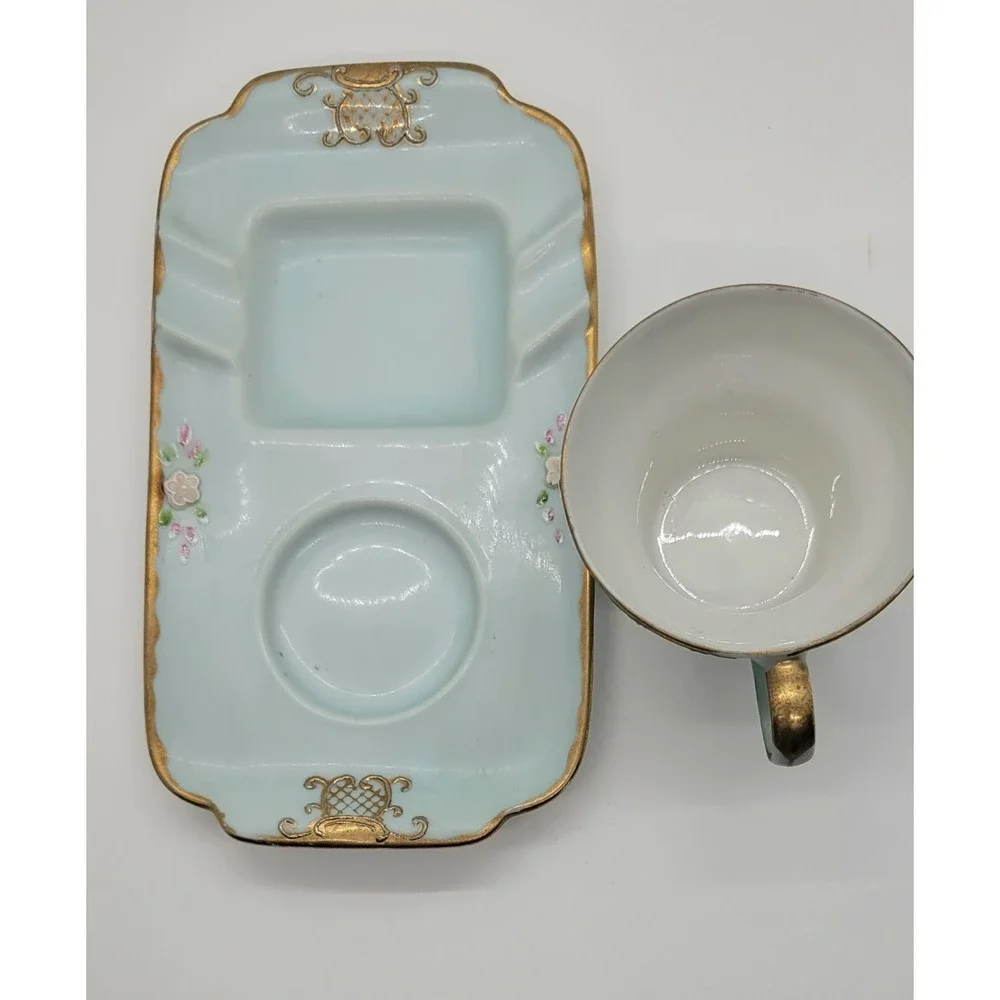 Antique Hand Painted Signed Depose Rose Espresso/Tea Cup and Ash Tray‎